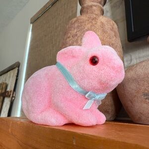 Brand NWOT Pink Flocked Bunny with Blue Ribbon Bank